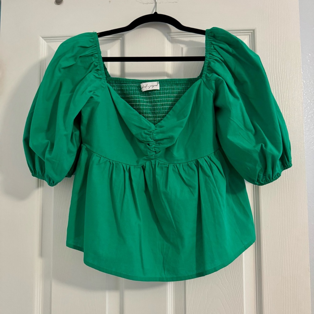 Petal & Pup Emerald Puff Sleeve Blouse